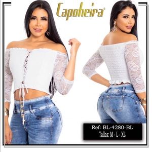🇨🇴 Stylish Colombian White Sexy Top Size L